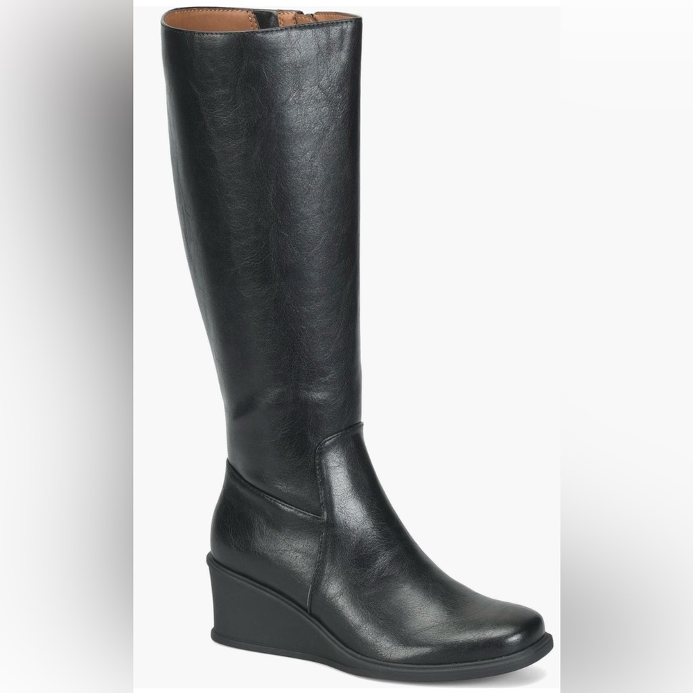 Elegant Black Knee-High Wedge Boots